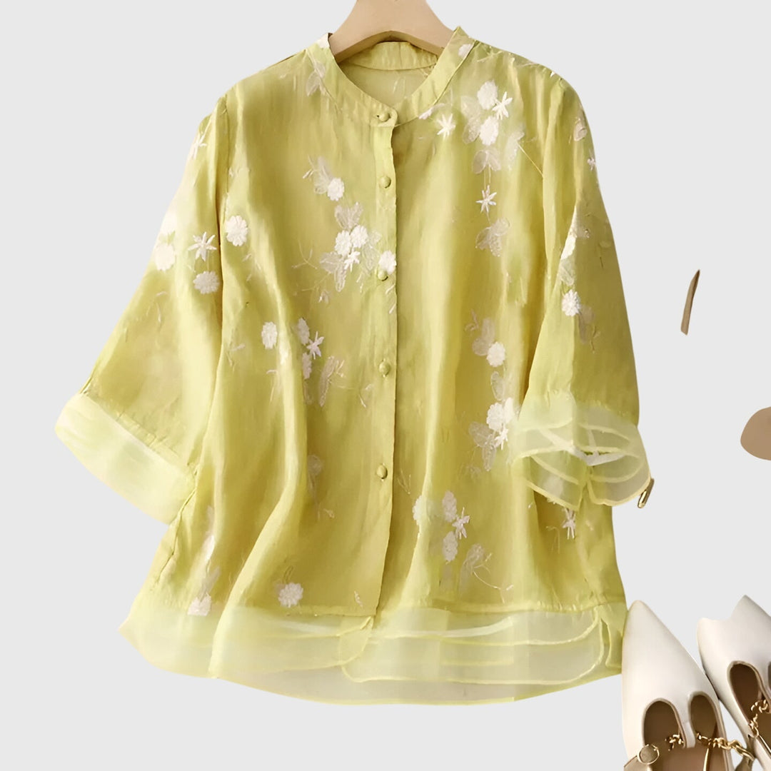Nellie | Elegant Top with Embroidered Flowers