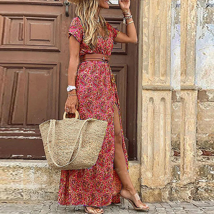 Romy – Long Bohemian Dress with Gathered Waist